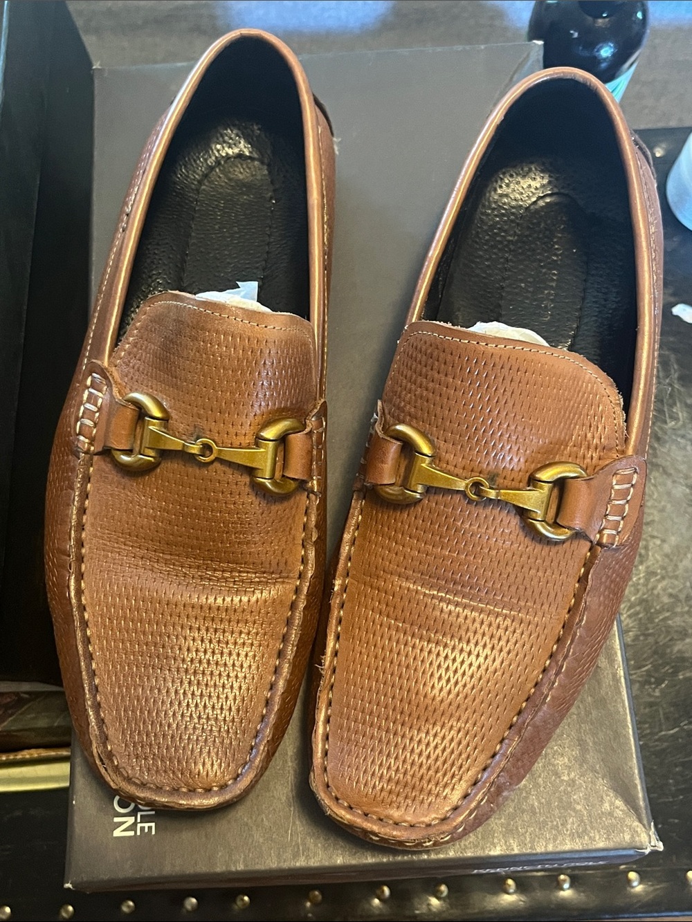 Men's Brown Leather Bit-Detail Slip-On Loafers